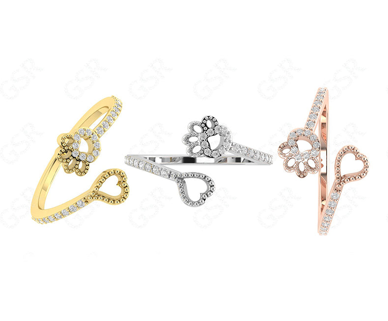 Pet Lovers' Silver and Gold Moissanite Paw Print Ring - Adorable Claw Jewelry