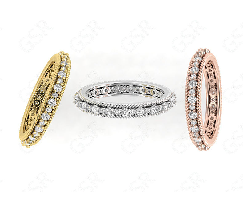 Eternal Twists: Vintage Silver and Gold Moissanite Cable Band Ring Set