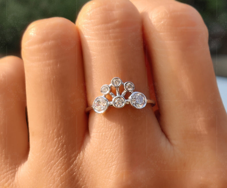 Crown of Elegance: Unique Bubble-Style Bezel Set Moissanite Ring in Dazzling Gold, Fit for Royalty