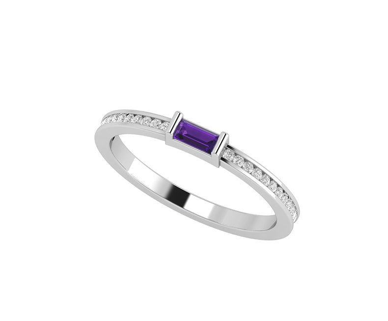 February Birthstone Baguette Amethyst Ring
