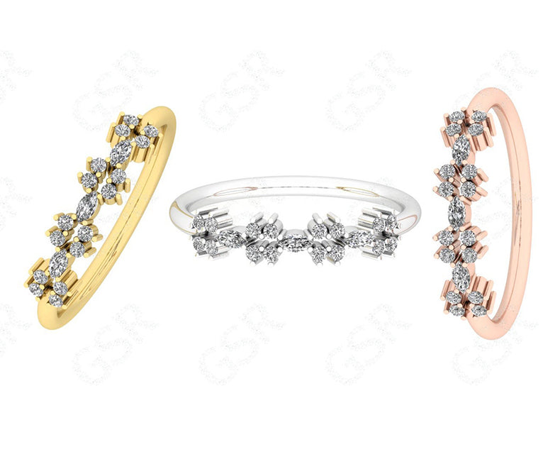 Elegant Stacking Ring - Marquise & Round Moissanite Band