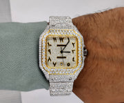 Moissanite Diamond iced out Luxury watches, Fully Automatic Hip Hop Buss Down Watch Two Tone (Yellow)