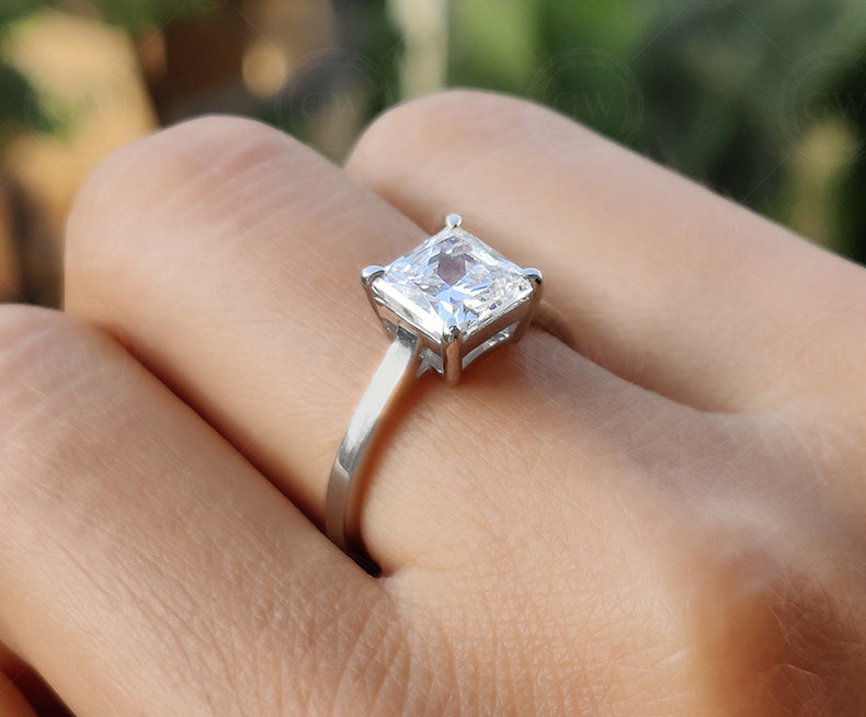 Princess Cut Solitaire Engagement Ring, Princess Cut Moissanite Diamond Ring, Square Stone Ring, Promise Rings For Women, Classic Gold Ring