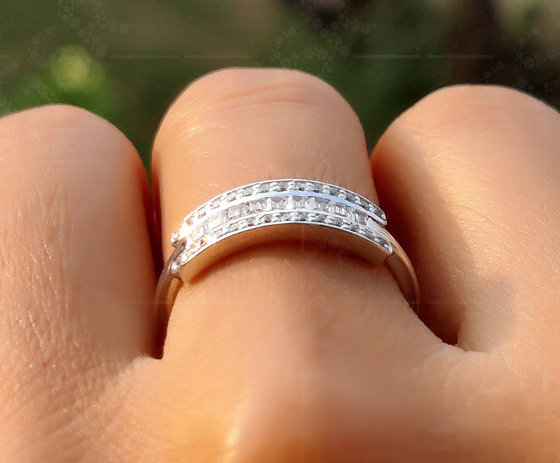 Timeless Sparkle: Moissanite Baguette and Round Cut Wedding Band for Anniversaries, a Minimalist Delight in Silver and Gold