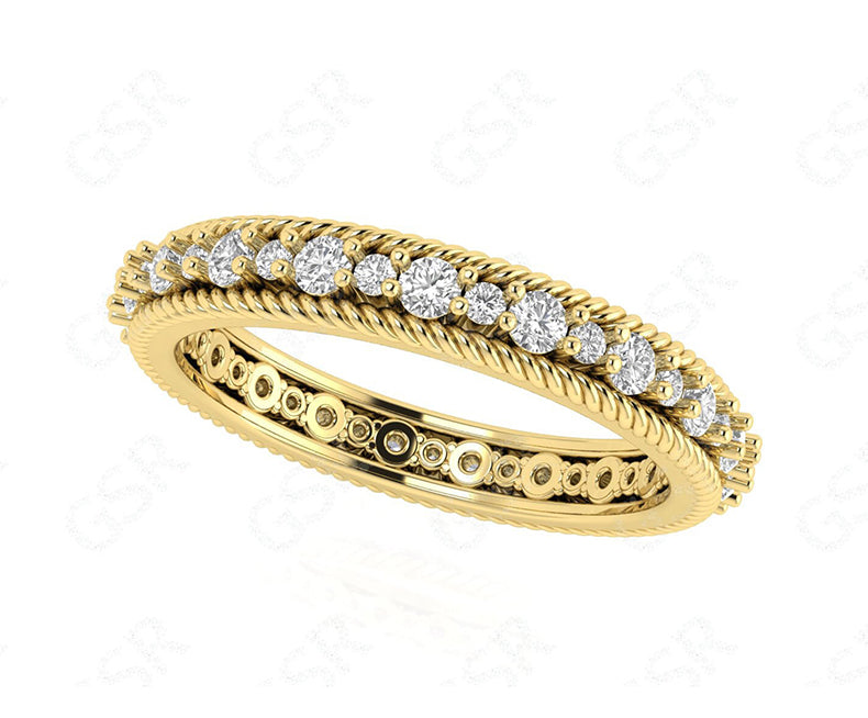 Eternal Twists: Vintage Silver and Gold Moissanite Cable Band Ring Set