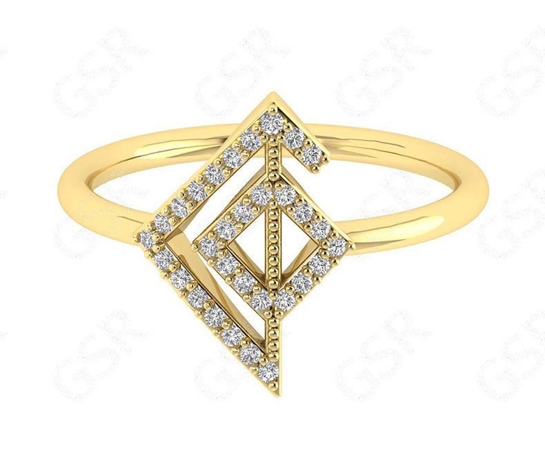 Express Your Love with Viking Rune Symbols: A Unique Silver and Gold Moissanite Ring, Perfect for Stackable Minimalist Rings