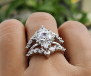 Sunburst Ring Enhancer Set, Unique Moissanite Engagement Ring With Enhancer, Wedding Ring Set For Women, Ring Jacket, Ring Guard Bridal Sets