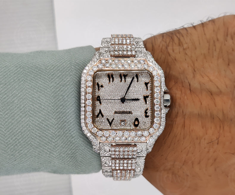 Moissanite Diamond iced out Luxury watches, Fully Automatic Hip Hop Buss Down Watch Two Tone