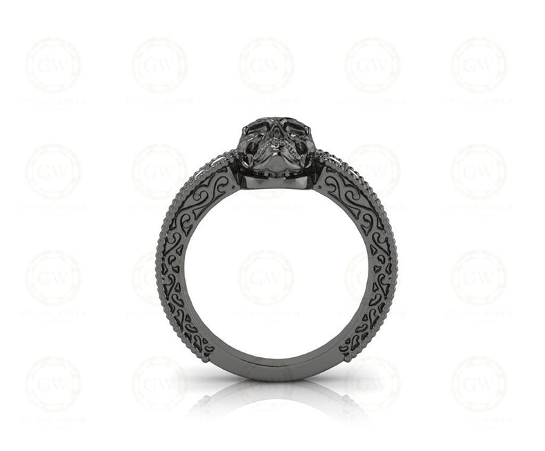 Unique Black Skull Vintage Engagement Ring, Gothic Wedding Ring, 925 Sterling silver, Women Skull ring