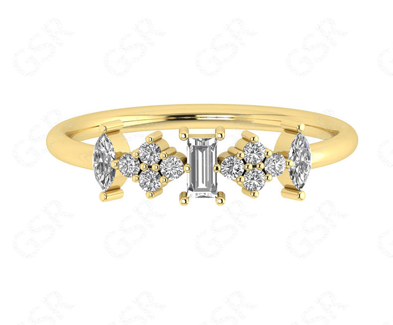 Multi Stone Moissanite Ring - Dainty Stacking Gold and Silver Band