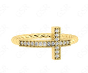 Sacred Beauty: Christian Cross Ring in Silver and Solid Gold, a Sideways Religious Ring with Cable Twists and Round Moissanite