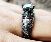 1.90 Ct Gothic Skull Round Floral Vintage Engagement Ring, CZ Man Made Diamond, Sterling silver, Nature Inspired Women Wedding Ring