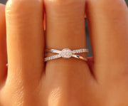 Crossed Paths: Gold X Criss Cross Moissanite Ring - Minimalist Elegance - Overlapping Statement Ring