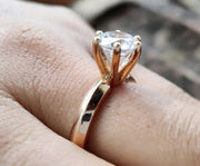 Knife Edge Solitaire Ring, Round Moissanite Engagement Ring, High Profile Ring, Moissanite Solitaire Ring, Rose Gold Promise Rings For Women