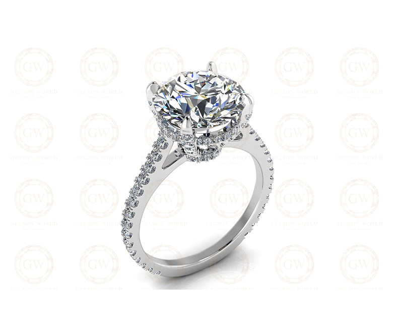 Large Round Moissanite Cocktail Cathedral Engagement Ring / Dinner Ring / Celebrity Inspired Jewelry / Classic Ring / Propose Ring for Her