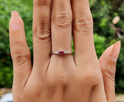 Stackable Ruby Baguette Ring - July Birthstone Minimalist Jewelry