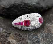 2.30 Ct Antique Ruby Engagement Ring, vintage moissanite ring, Sterling Silver, estate ruby ring, Ruby art deco ring, Rings for women