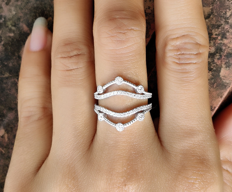 Ring Jacket, Ring Enhancers and Wraps, Moissanite Womens Vintage Enhancer wedding Ring band, wrap guard band, Wrap For Ring, Enhancer Jacket