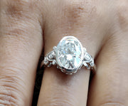 Antique Estate Bezel Moissanite Large Oval Engagement Ring In 925 Sterling Silver For Women