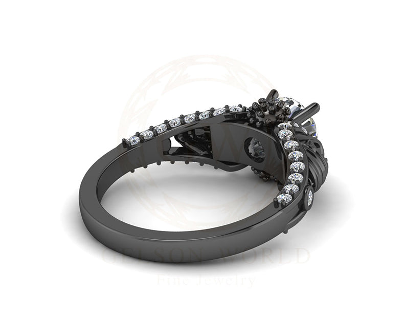 Unique Gothic Skull Engagement Ring, Two Skull Ring, Round Simulated Diamond, Black Skull Head With Mask, Women Skull Ring, Propose Ring