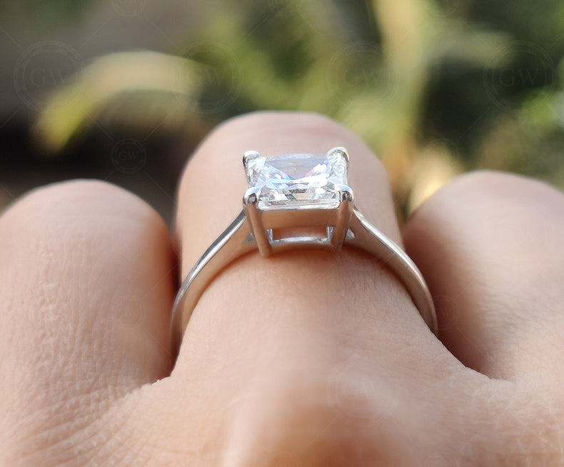 Princess Cut Solitaire Engagement Ring, Princess Cut Moissanite Diamond Ring, Square Stone Ring, Promise Rings For Women, Classic Gold Ring