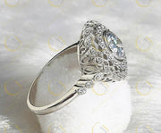 Moissanite Edwardian Ring, Big Cocktail Ring, Vintage Filigree Ring, Art Deco Engagement Ring, White Gold Vintage Ring, Unique Rings Women