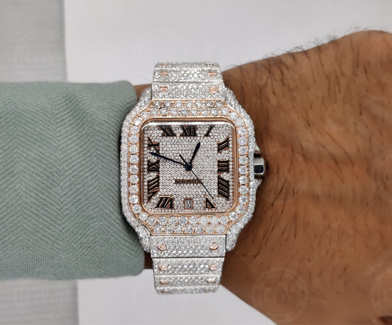 Buss Down VVS Moissanite Diamond Fully Automatic Luxury Watch iced out Hip Hop watches Two Tone