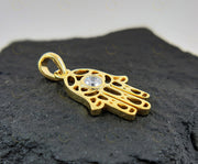 Golden Hamsa Hand Pendant - Symbolic Protection Necklace with Evil Eye Warding - 14K Solid Gold - Spiritual Jewelry