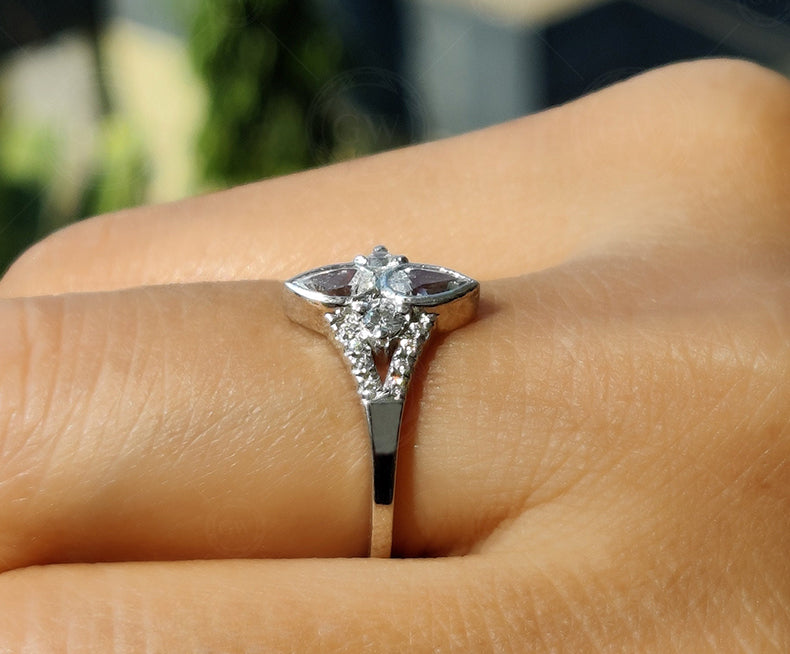 Double Pear Shaped Moissanite Ring, Unique Teardrop Engagement Ring, Split Shank Ring, Promise Rings For Women, Inspired By Tear Of Two Eye