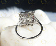 Edwardian Style Dinner Ring vintage reproduction 2.15 Ct Round Cut Near White Moissanite & Baguette Ruby ring antique vintage Style Ring