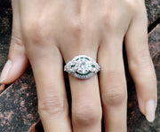 3.50 Ct Round Moissanite Art deco Vintage Engagement Ring, Sterling Silver Ring, Emerald Baguette Estate Jewelry, Antique Women Ring