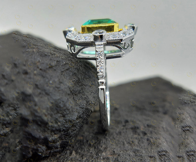 Ocean Green Asscher cut Vintage Engagement ring, art deco style Wedding ring, Antique Two Tone statement ring In Sterling Silver