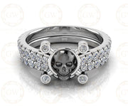 Gothic Skull Engagement Wedding Ring Set, 2.90 Ct Round Cut CZ Diamond, Half Eternity Wedding Band, Matching Band, Bridal Ring Set for Women