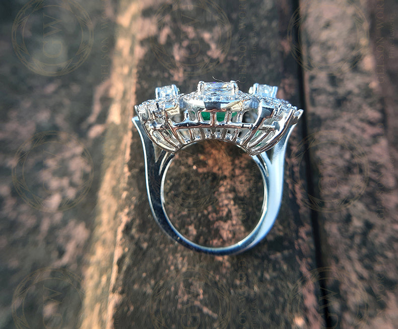 7.15 Tcw Vintage Emerald Estate Ring For Women, Cocktail Ring, Sterling Silver, Art Deco Engagement Ring, Jewelry for her