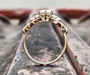 Silver and Solid Gold Round Moissanite Skull Engagement Ring, Gothic Wedding rings, unique skull design, solitaire women ring