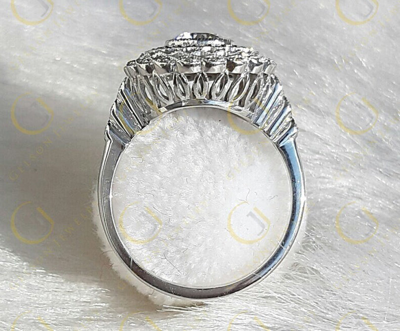 Moissanite Edwardian Ring, Big Cocktail Ring, Vintage Filigree Ring, Art Deco Engagement Ring, White Gold Vintage Ring, Unique Rings Women