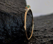 14K Gold Green Emerald Baguette Ring / 3 Stone Wedding Band Ring / Diamond Wedding Ring / Dainty Minimalist Ring / Stackable Ring For Women