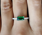 Gemstone engagement ring, Green Emerald Baguette Stacking Rings, Rings for women, Sterling silver, Birthstone Jewelry