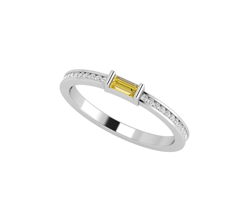 Sunny Glow: Citrine November Birthstone Ring for Women - Yellow Gemstone Baguette Ring, Dainty Personalized Stackable Ring, Minimalist Jewelry