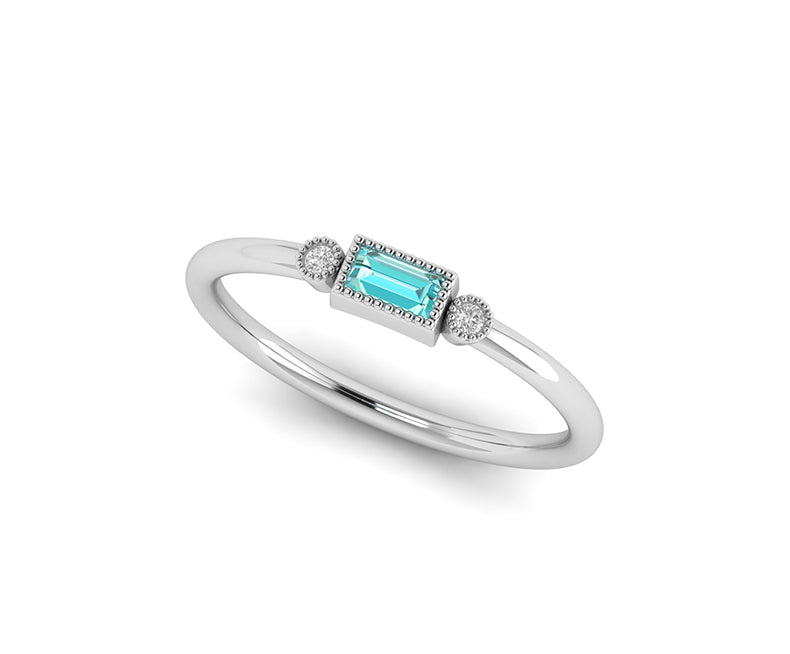 March Birthstone Elegance: Minimalist Baguette Aquamarine Ring for Mom