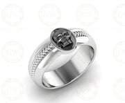 Unique Gothic Skull Bridal Men's Wedding Band, Anniversary Ring, Modern Design, Promise Band, Punk Signet Ring, Black Sterling Silver