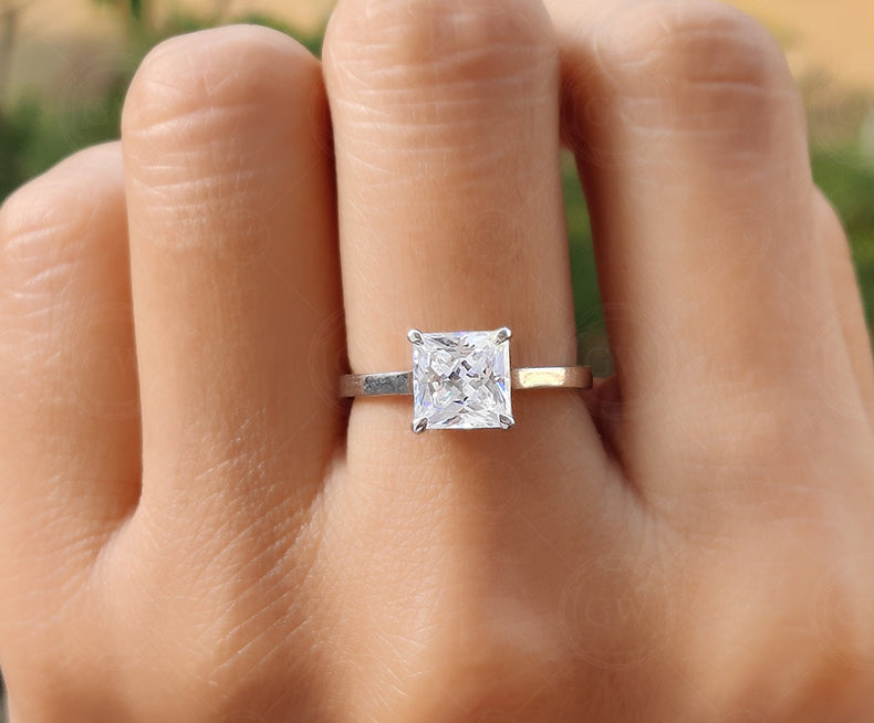 Princess Cut Solitaire Engagement Ring, Princess Cut Moissanite Diamond Ring, Square Stone Ring, Promise Rings For Women, Classic Gold Ring