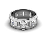 7.50 mm Wide Personalized Unique Men's Gothic Skull Wedding Band, Punk Style Biker Ring, Black CZ Diamond Sterling silver, Promise Band Him