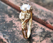 Silver and Solid Gold Round Moissanite Skull Engagement Ring, Gothic Wedding rings, unique skull design, solitaire women ring