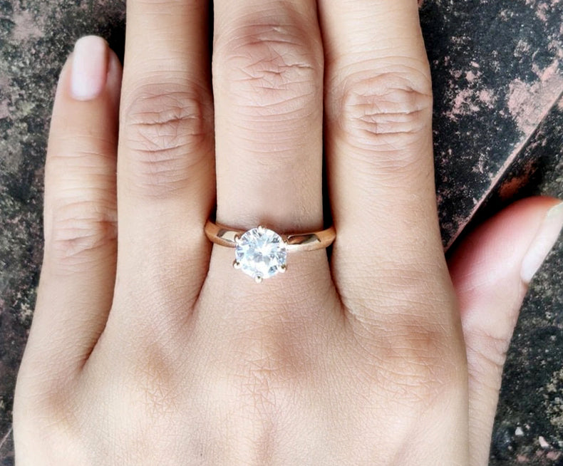 Knife Edge Solitaire Ring, Round Moissanite Engagement Ring, High Profile Ring, Moissanite Solitaire Ring, Rose Gold Promise Rings For Women