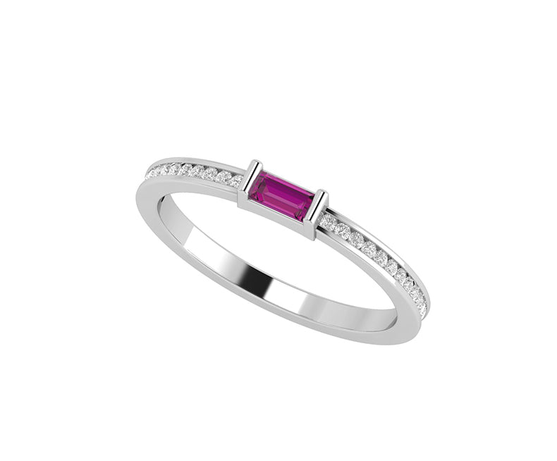 Rhodolite Garnet Baguette Ring - Dainty Minimalist Women's Ring - Birthstone Stackable Ring - Gemstone Ring For Mom