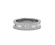 Moissanite Baguette and Round Wedding Bands for Women: Channel Set Anniversary Rings with 3 Rows for Bridal Matching