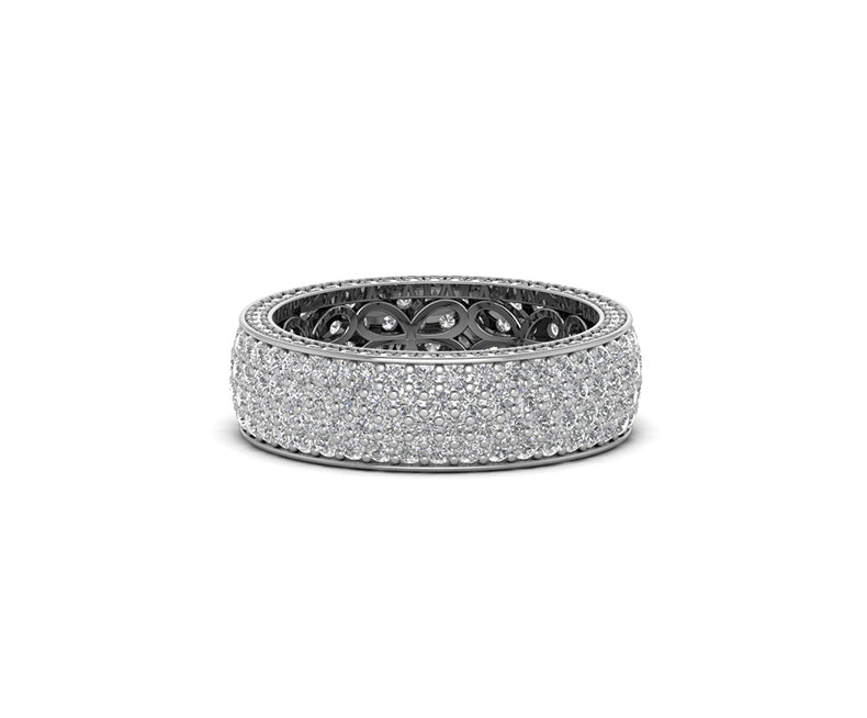 7 mm Wide Four Row Moissanite Band - Silver and Gold Wedding Band - Full Eternity Ring For Women - Anniversary Gift