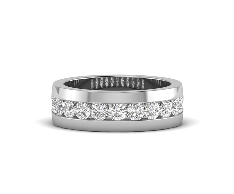 Mens Wedding Band With Moissanite Diamond, 8.20mm Channel Set Engagement Ring, Anniversary Rings For Him, Moissanite Half Eternity Band