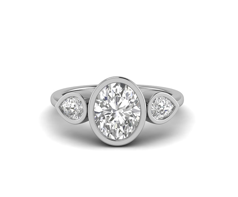 Oval Three Stone Moissanite Engagement Ring
